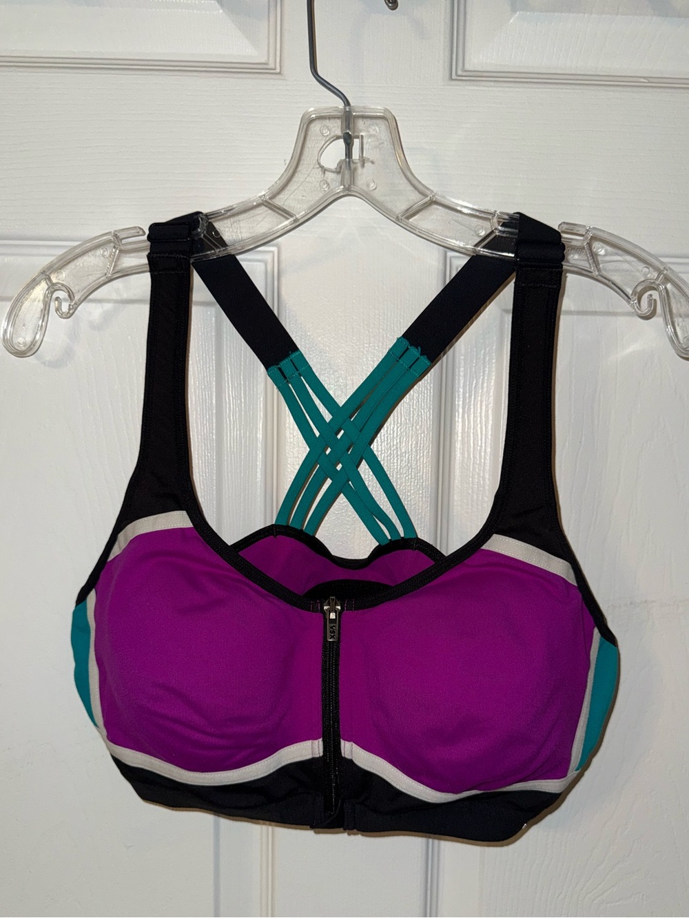 Women’s Purple & Teal High-Impact Front-Zip Sports Bra
